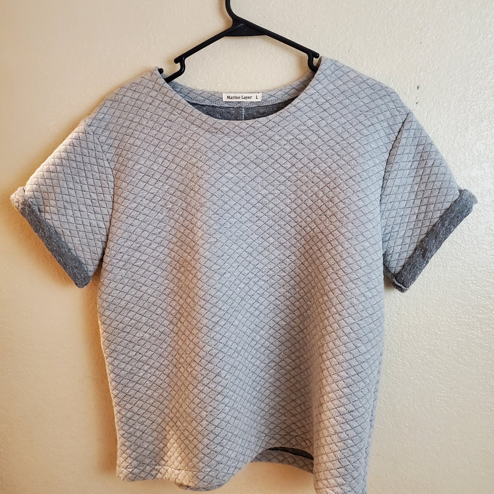 Marine Layer Gray Quilted Knit Short Sleeve Boxy Fit Sweatshirt Top Large - Picture 1 of 9
